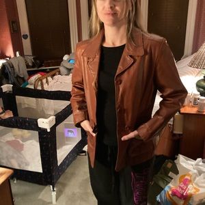 Kenneth Cole 3/4 Length Whiskey Leather Jacket